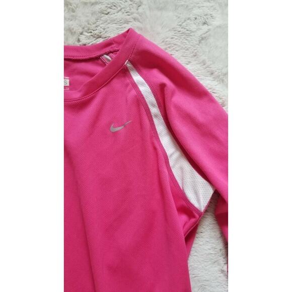Nike Fit Dry Pink Long Sleeve White Mesh Exercise Top Crew Neck Size S - Picture 6 of 11